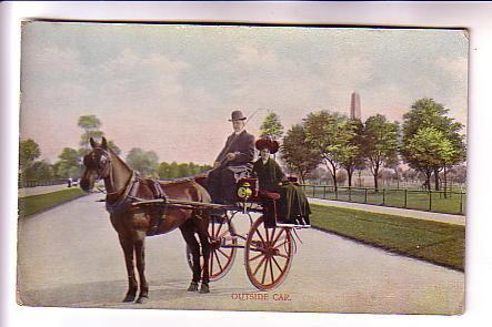 Woman Outside Car Horse Cart,  Dublin, Belfast, Ireland, 1907