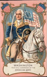 George Washington Taking Command of American Army c1910 Patriotic Postcard