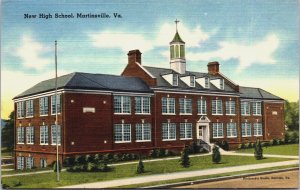 New High School Martinsville Virginia Linen Postcard C089
