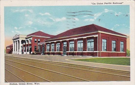 On Union Pacific Railroad Station Green River Wyoming 1945