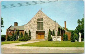 Postcard - Holy Trinity Catholic Church, School and Shrine - Haugen, Wisconsin