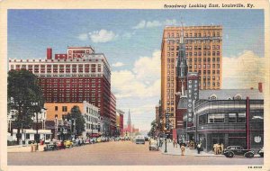 Broadway Greyhound Bus Depot Louisville Kentucky 1940s linen postcard