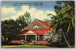 Vtg Florida FL Original Coral Gables Home Rock Gabled Roof 1950s View Postcard