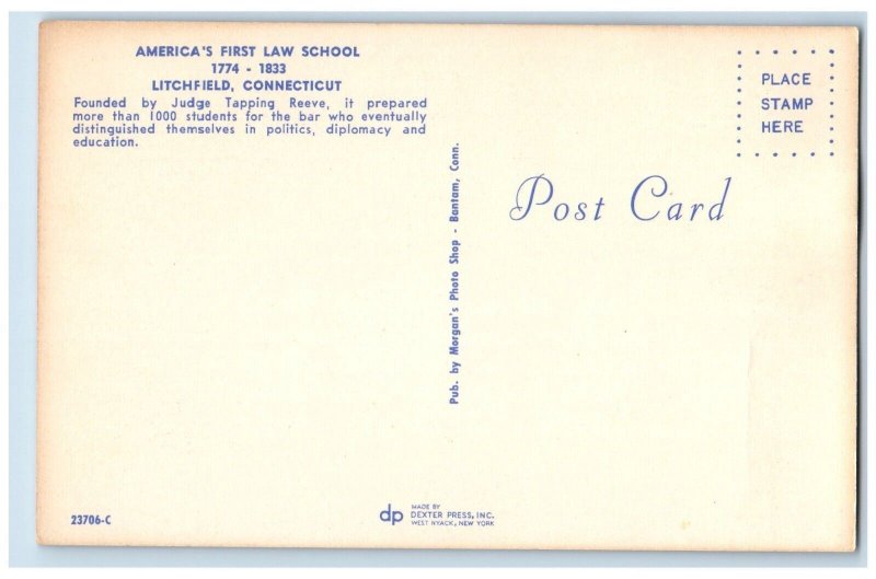 c1960 America's First Law School Anniversary Litchfield Connecticut CT Postcard 