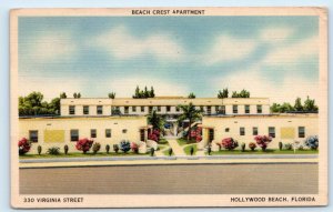 HOLLYWOOD BEACH, Florida FL ~ Roadside BEACH CREST APARTMENT 1943 Linen Postcard