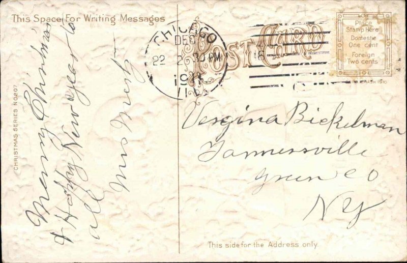 Christmas Children Bells Gilt Embossed c1910s Postcard