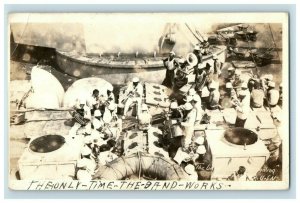 C. 1920 USS Rhode Island Navy Band Practicing on Deck Postcard P183