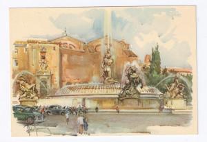 Rome Republic Square Naiadi Watercolor Raimondi 1970s 4X6