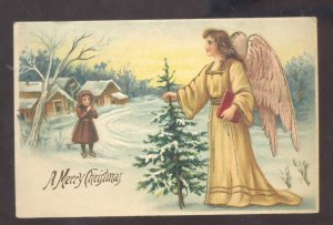 A MERRY CHRISTMAS LARGE GOLD ANGEL COLUMBIA MISSOURI 1910 VINTAGE POSTCARD