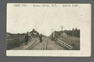 Sugar Bush WISCONSIN RPPC 1908 C.N.W. RR C&NW DEPOT nr New London GHOST TOWN DPO