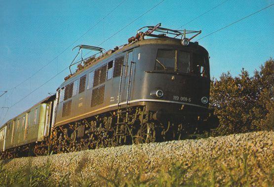 Schnellzug Lokomotive 119 001 6 Otting Weilheim Railway German Train Postcard