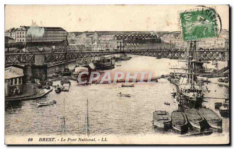 Old Postcard Brest National Bridge Boat