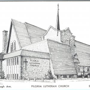 c1950s Superior, WI Pilgrim Lutheran Church Drawing Art Post Card Concept A149