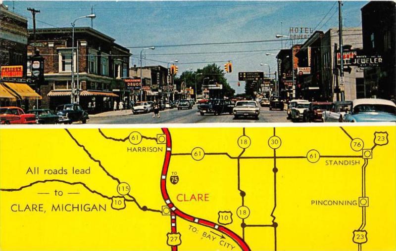 Michigan Clare ,  Business District and Map