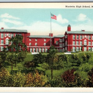 1928 Marietta, OH High School Building Linen PC Kelly News Stationery Teich A211