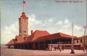 Springfield Illinois IL Train Station Depot c1910s Postcard