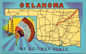 Postcard OK Map - Oklahoma The Sooner State