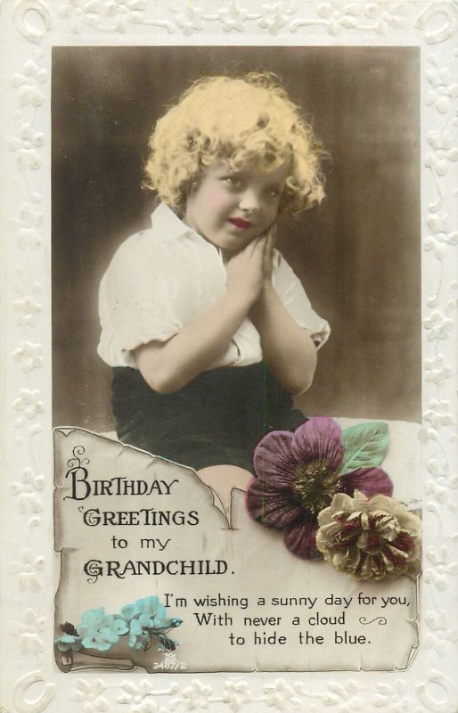 Postcard Greetings birthday flowers grandchild