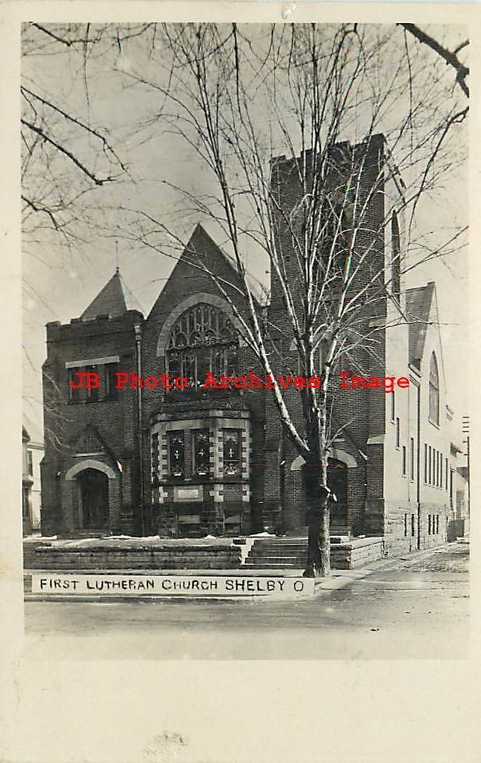 OH, Shelby, Ohio, RPPC, First Lutheran Church, Exterior View, 1910 PM