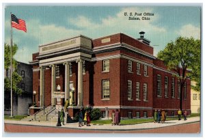 1957 U.S. Post Office Exterior Roadside Salem Ohio OH Posted People Postcard