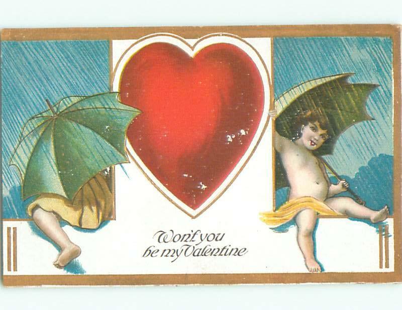 Pre-Linen Valentine CUPIDS UNDER UMBRELLAS AB2713