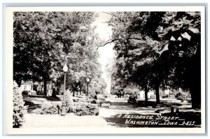 Washington Iowa IA Postcard RPPC Photo A Residence Street Car Scene Trees c1940s