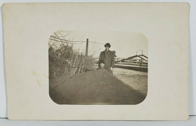 RPPC Young Men Posing Along Side Bridge Real Photo Postcard P14