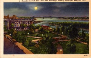 Tennessee Memphis Confederate Park Post Office and Mississippi River By Moonl...