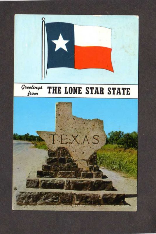 TX Greetings From Lone Star State Texas Flag Postcard Stone Marker State Lines