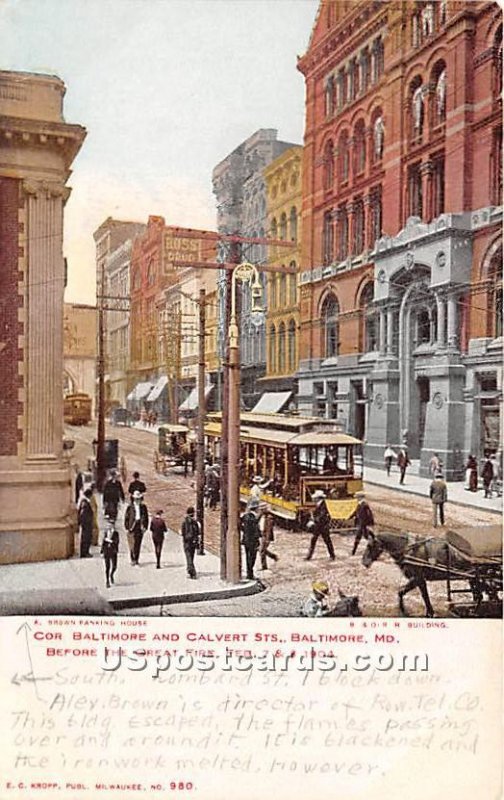 Cor Baltimore & Calvert Streets, Great Fire Feb 7 & 8 1904 in Baltimore, Mary...