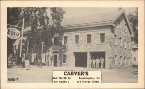 Bennington Vermont VT Carver's Esso Gas Station Route 7 Scarce Postcard