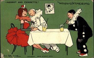 Tom Browne Pierrot and Pierrette Clowns Wool-Gathering c1910 Postcard