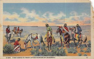 Indians watching the first Santa Fe train After painting by Sauerwin Indian U...