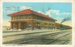  C. M. and St Paul Railroad Depot, Aberdeen, South Dakota Vintage 1927 Postcard