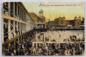 1910's Pier & Boardwalk Atlantic City New Jersey NJ Crowd Beach Posted Postcard