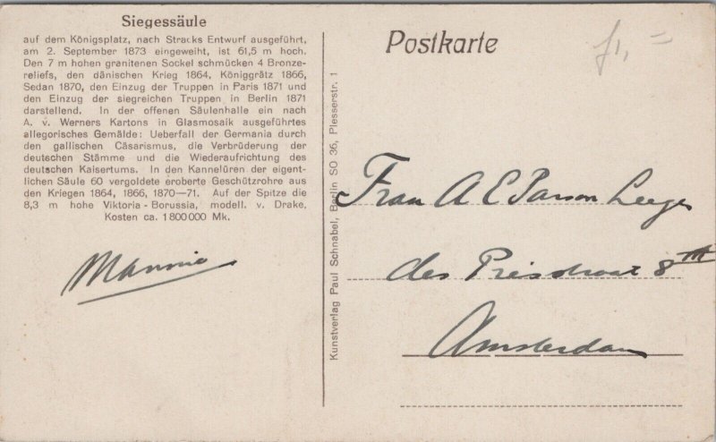 Germany Berlin Siegessäule Vintage Postcard B132
