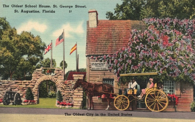 Vintage Postcard 1930's Oldest School House St. George Street St. Augustine Fla.