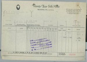 1941 Vanity Fair Silk Mills Reading PA Invoice R.F. Strickland Co. Concord GA152