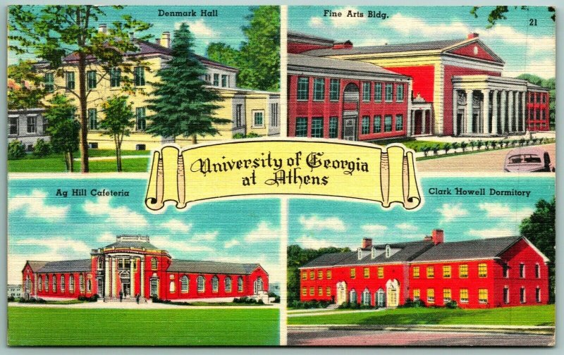 Multiview University of Georgia At Athens GA Linen Postcard J2