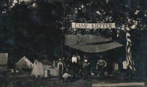 1910 Camp Kieffer Tents US Flag Ohio Real Photo RPPC P165