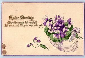 c1910's Easter Greetings Flowers On Hatched Egg Embossed Milwaukee WI Postcard