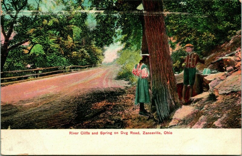 Vtg Postcard 1900s UDB Zanesville Ohio OH River Cliffs Spring on Dug Road Unused United States