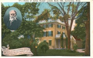 Vintage Postcard Home Of James Russell Lowell Built 1767 Cambridge Massachusetts