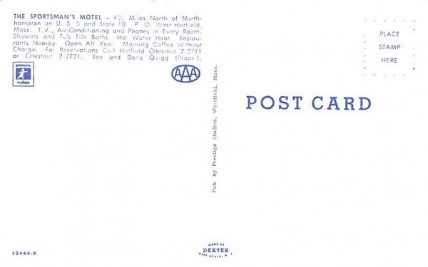 Sportsman's Motel & Gift Shop West Hartfield, Massachusetts Postcard