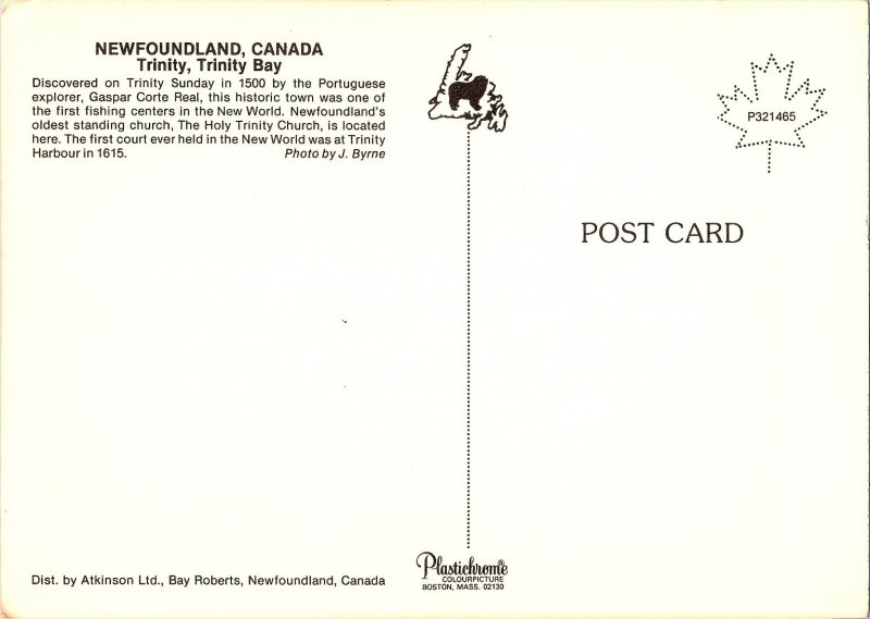 Birds Eye View Trinity Bay Newfoundland Canada 1960s Postcard