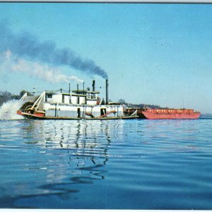 c1950s LeClaire IA Lone Star Steam Tow Boat Mississippi Quad Cities Postcard A89