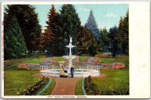 1910's City Park Portland Oregon Fountain Flower Garden Park Posted Postcard