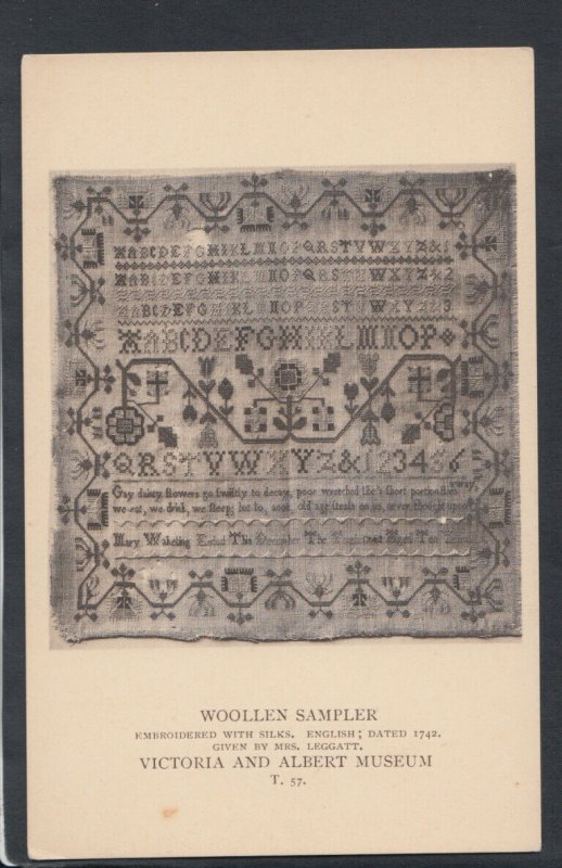 V & A Museum Postcard - Woollen Sampler Embroidered With Silks, English  RS12813