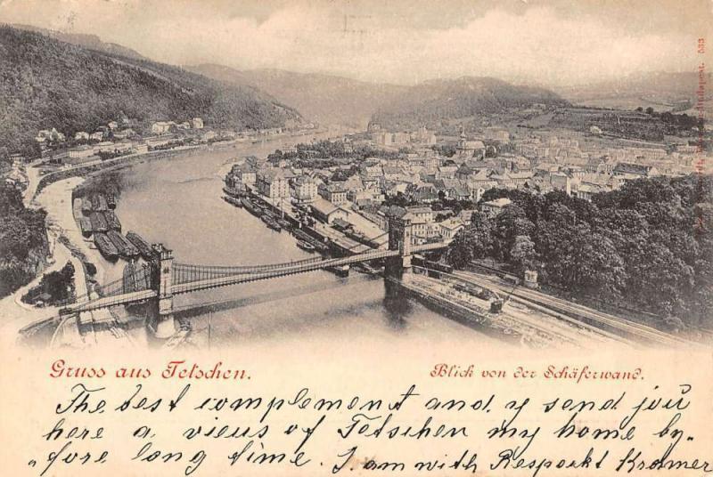 Tetschen Czech Republic Birdseye View Of City Bridge Antique Postcard K23530