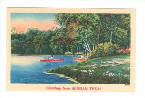 LP48 Bonham Texas Postcard Boating on Lake